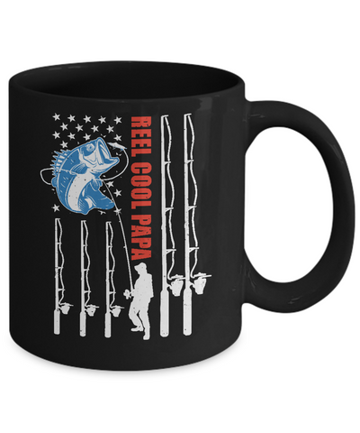 Reel Cool Papa American Flag Fish Fishing Fathers Day Mug Coffee Mug | Teecentury.com