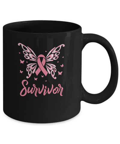 Pink Ribbon Butterfly Breast Cancer Survivor Mug Coffee Mug | Teecentury.com