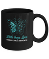 Faith Hope Love Teal Butterfly Ovarian Cancer Awareness Mug Coffee Mug | Teecentury.com