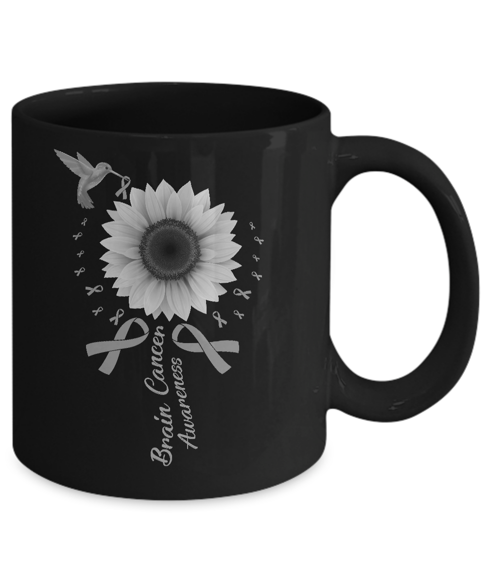 Hummingbird Sunflower Gray Ribbon Brain Cancer Awareness Mug Coffee Mug | Teecentury.com