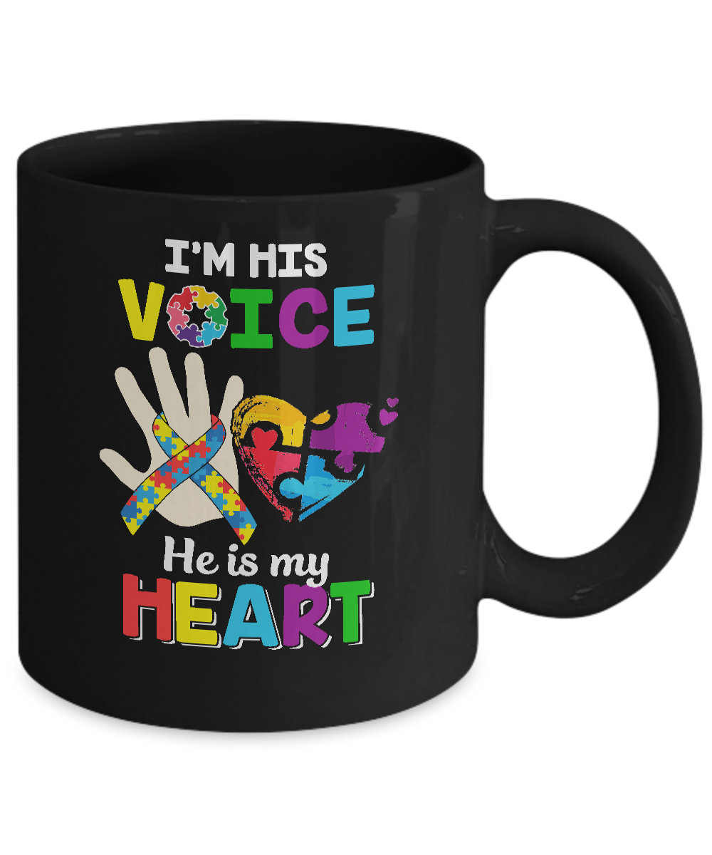 I'm His Voice He Is My Heart Dad Mom Autism Awareness Mug Coffee Mug | Teecentury.com