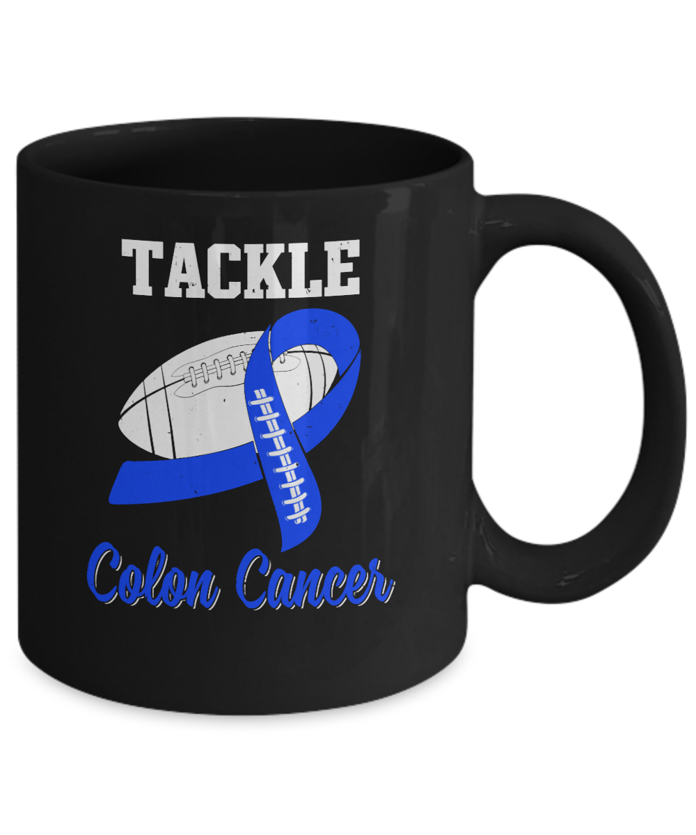 Football Survivor Tackle Blue Colon Cancer Awareness Mug Coffee Mug | Teecentury.com