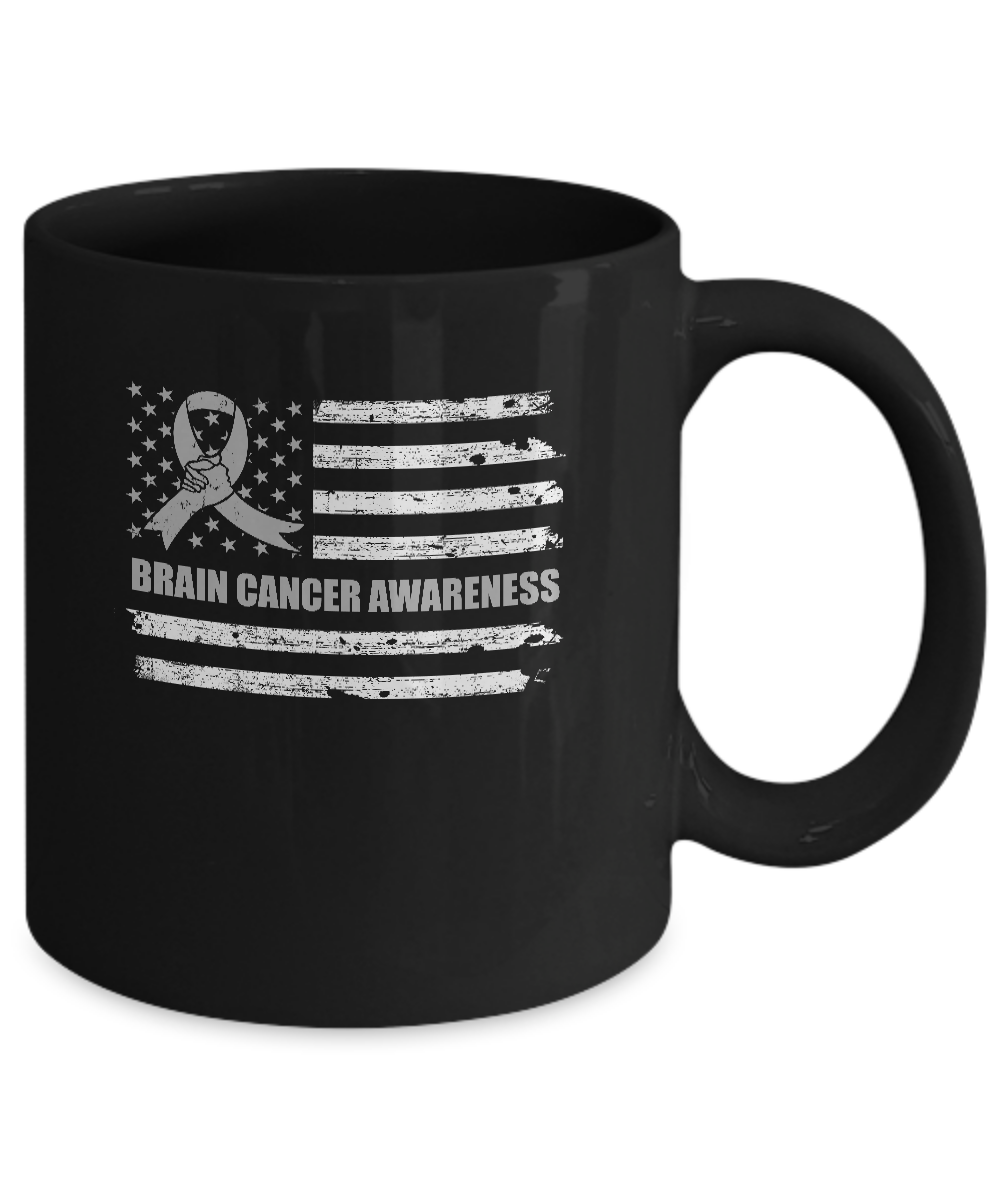Gray Ribbon Brain Cancer Awareness US Flag Mug Coffee Mug | Teecentury.com