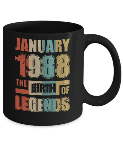 Vintage Retro January 1988 Birth Of Legends 34th Birthday Mug Coffee Mug | Teecentury.com