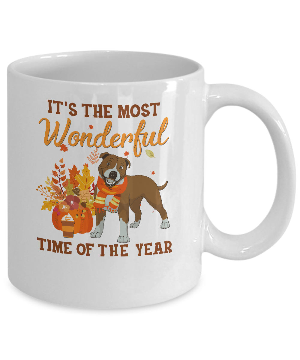 Pit Bull Autumn It's The Most Wonderful Time Of The Year Mug Coffee Mug | Teecentury.com
