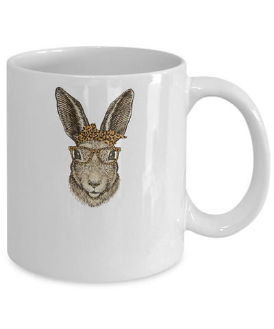 Easter Bunny Rabbit Glasses Leopard Print Bow Mug Coffee Mug | Teecentury.com