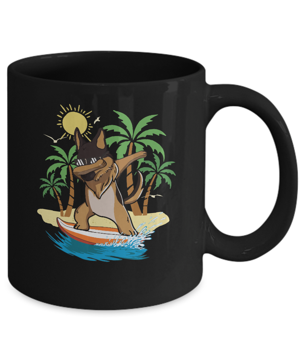 Summer Vacation Dabbing German Shepherd Surfing Surfboard Gift Mug Coffee Mug | Teecentury.com