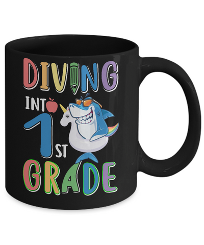 Diving Into 1st Grade Back To School Shark Mug Coffee Mug | Teecentury.com