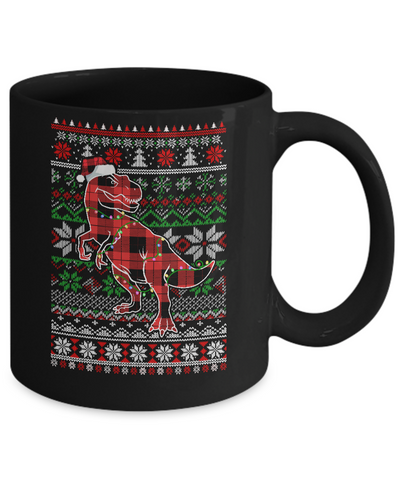 Red Plaid Buffalo T Rex Dinosaur Pajamas Christmas Sweater Mug Coffee Mug | Teecentury.com