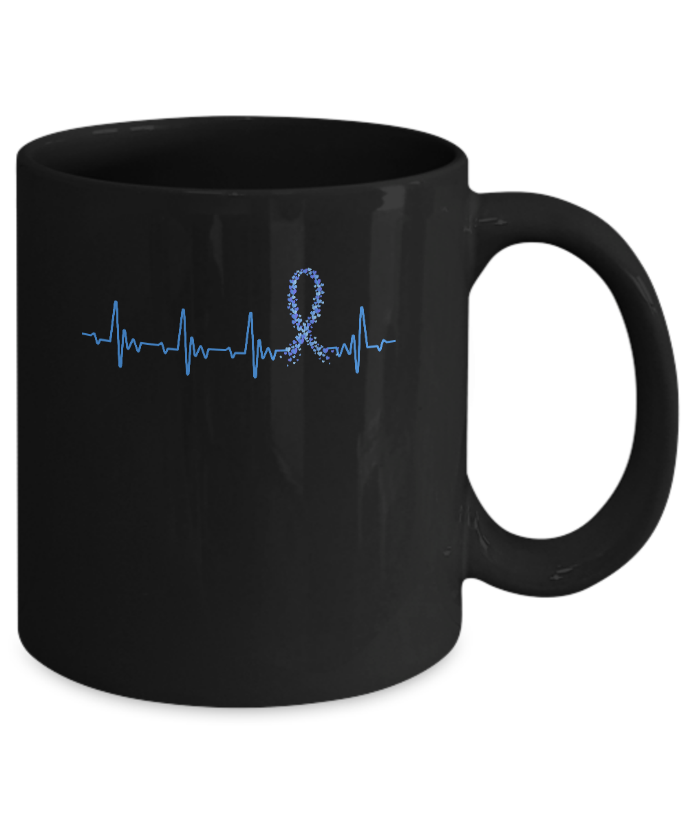 Colon Cancer Awareness Blue Ribbon Heartbeat Mug Coffee Mug | Teecentury.com