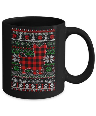 Yorkie Red Plaid Ugly Christmas Sweater Gifts Mug Coffee Mug | Teecentury.com
