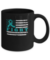 Fight Teal Ribbon US Flag Ovarian Cancer Awareness Mug Coffee Mug | Teecentury.com
