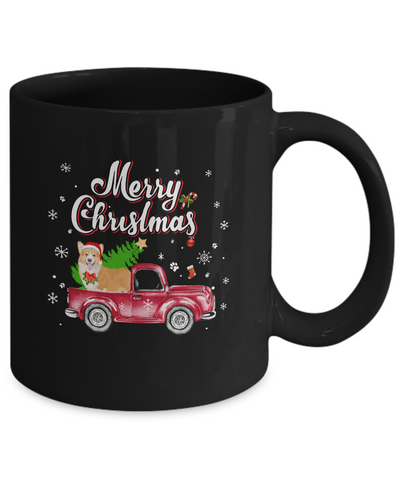 Corgi Rides Red Truck Christmas Pajama Mug Coffee Mug | Teecentury.com