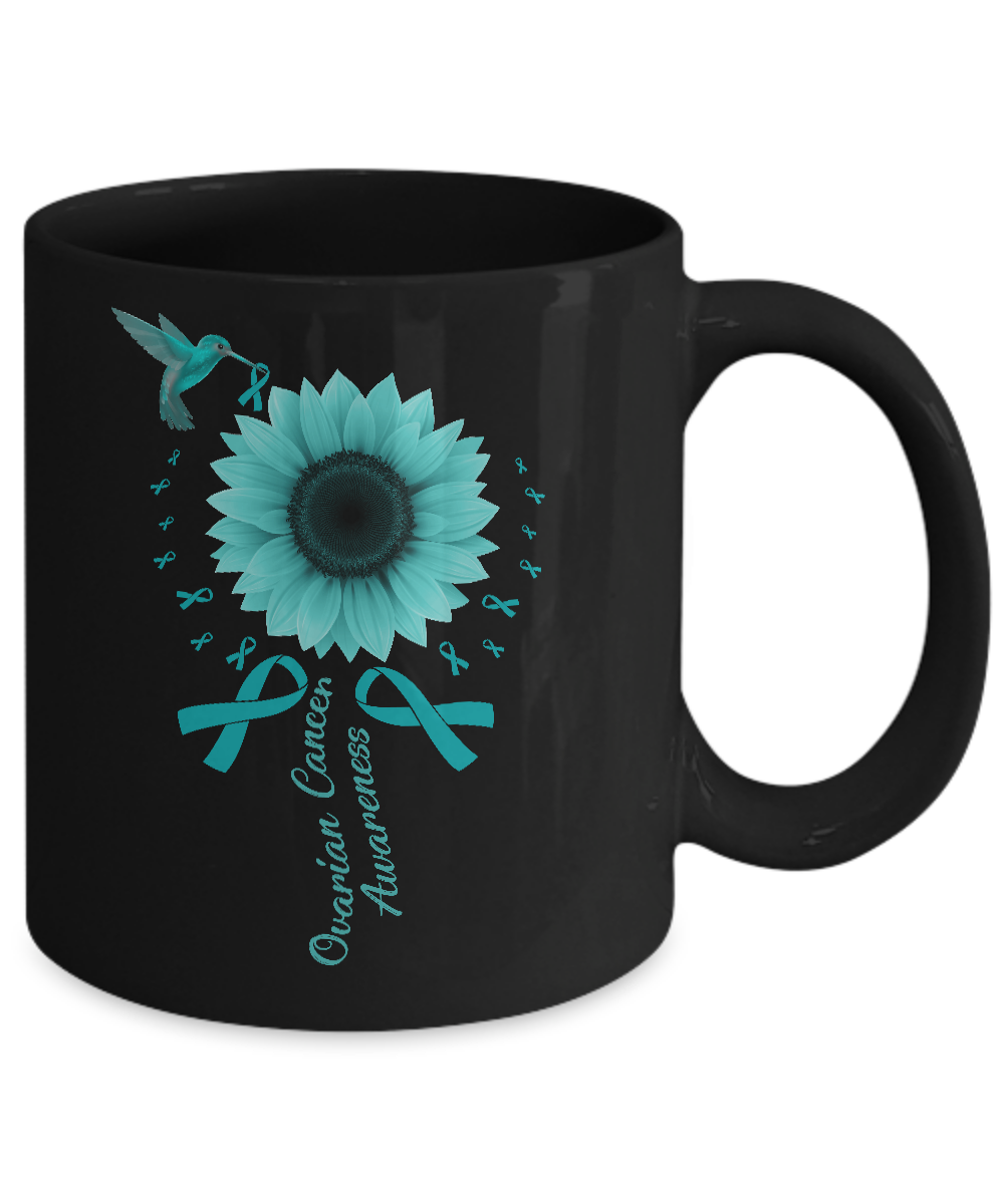 Hummingbird Sunflower Teal Ribbon Ovarian Cancer Awareness Mug Coffee Mug | Teecentury.com
