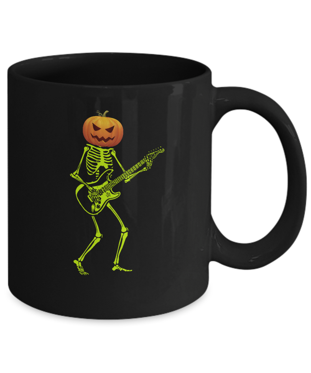 Pumpkin Skeleton Play Guitar Luminous Costume Halloween Mug Coffee Mug | Teecentury.com