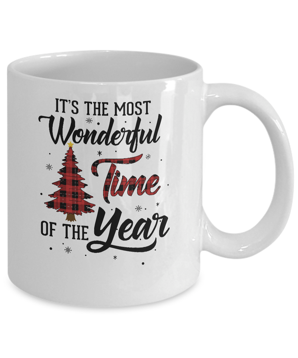 The Most Wonderful Time Of The Year Christmas Buffalo Plaid Mug Coffee Mug | Teecentury.com