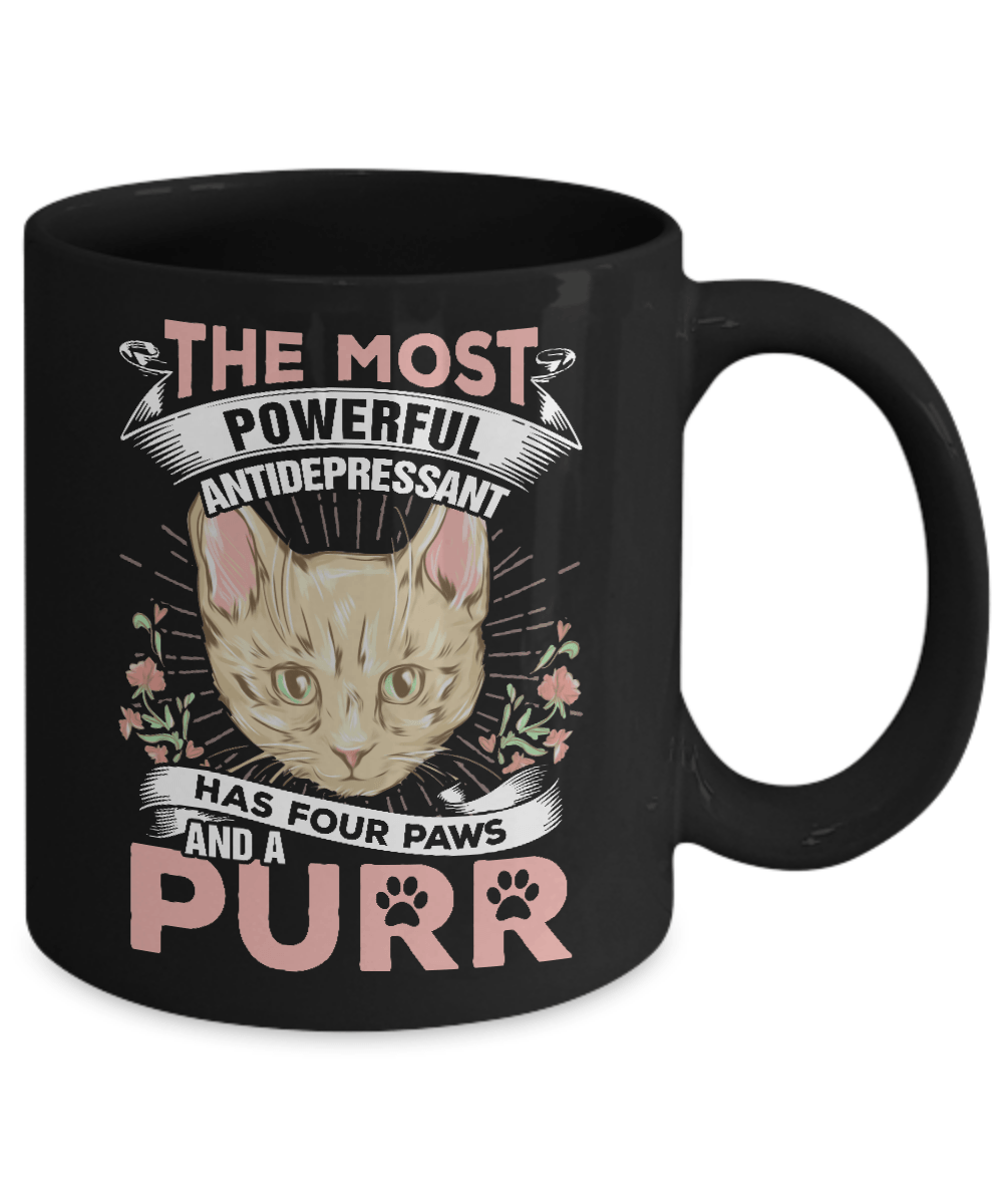 The Most Powerful Antidepressant Has Four Paws And A Purr Mug Coffee Mug | Teecentury.com