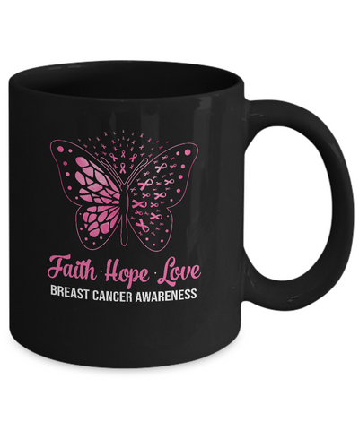 Faith Hope Love Pink Butterfly Breast Cancer Awareness Mug Coffee Mug | Teecentury.com