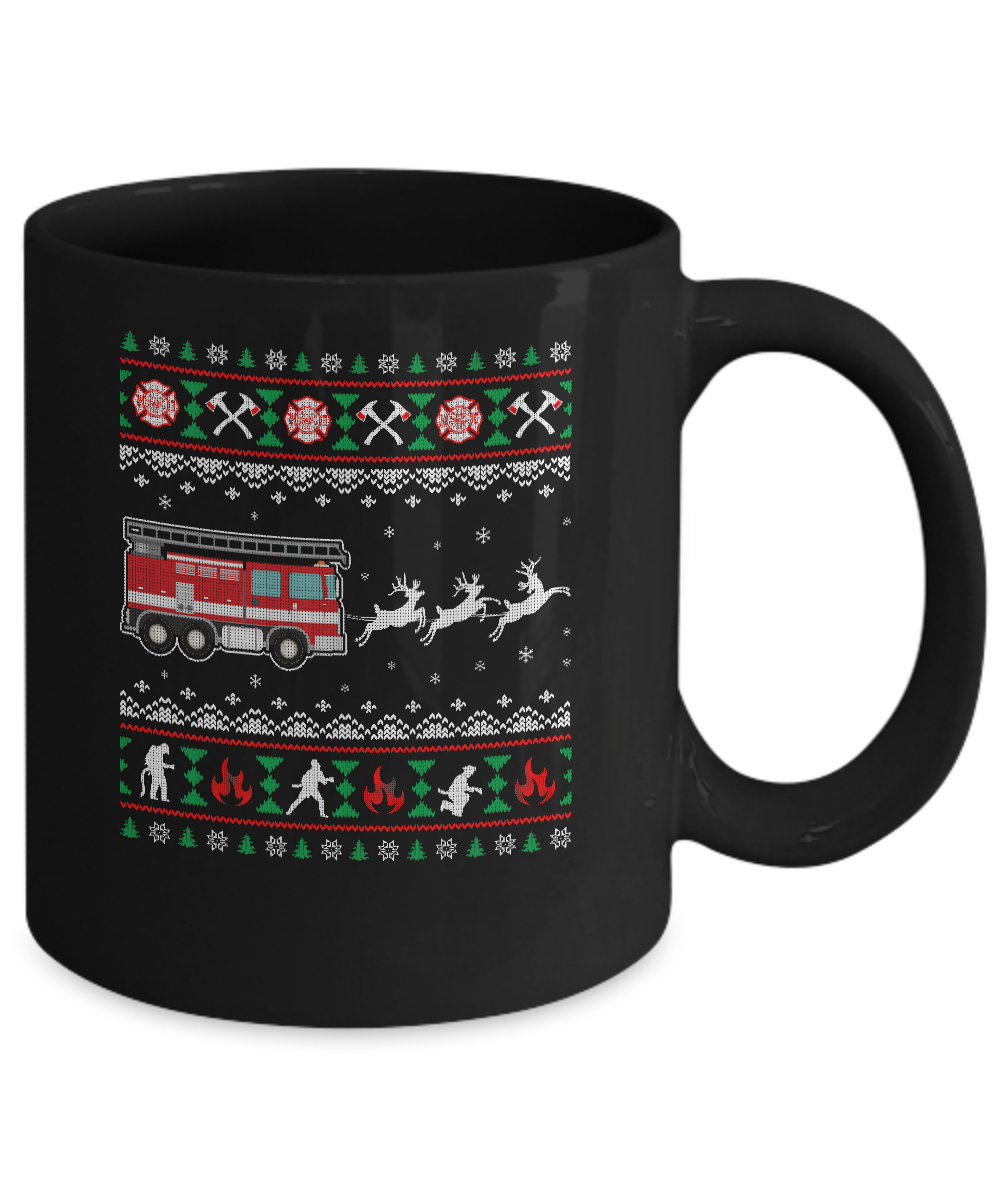 Merry Christmas Firefighter Fireman Ugly Sweater Gift Mug Coffee Mug | Teecentury.com