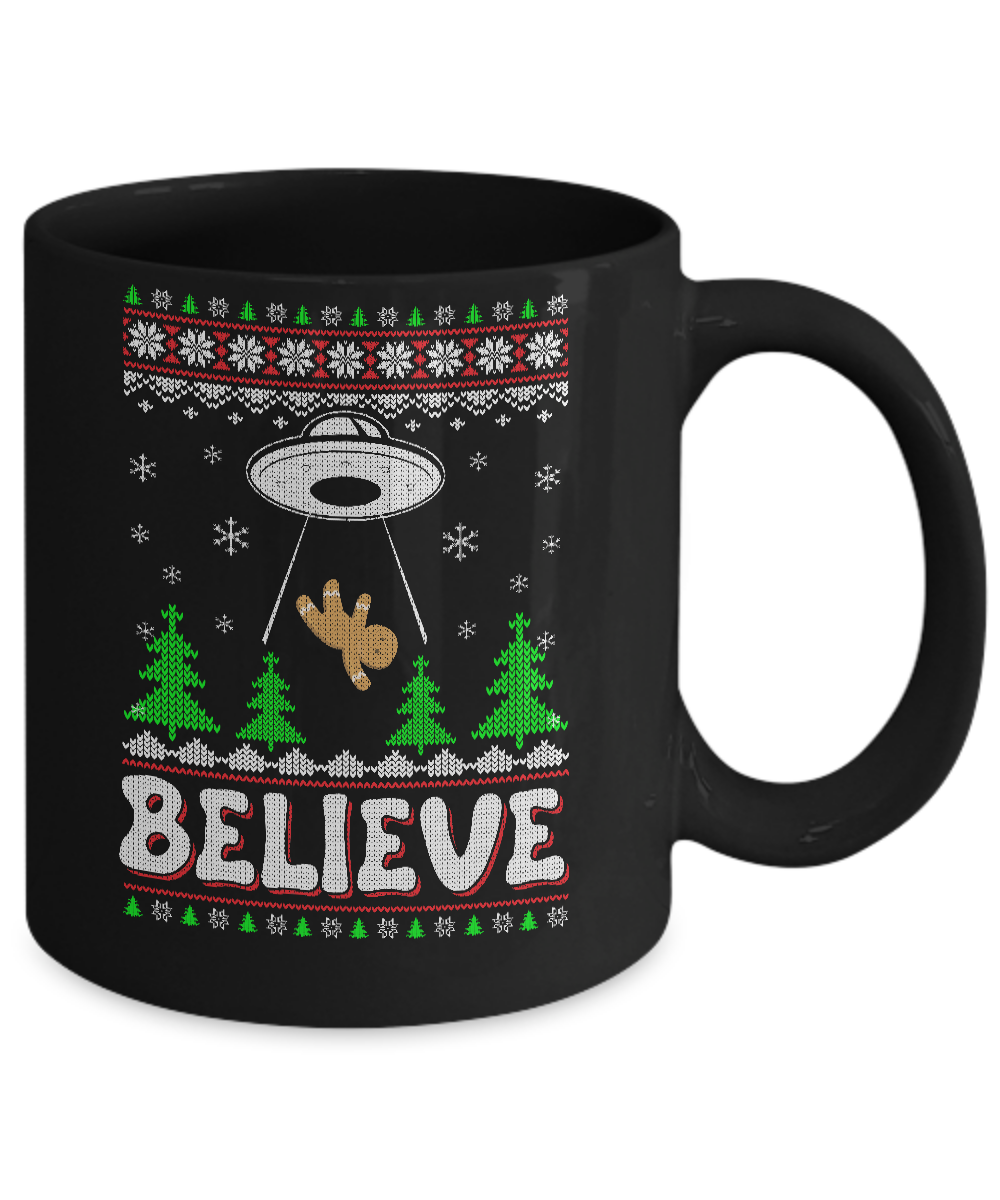 Believe UFO Gingerbread Ugly Christmas Sweater Mug Coffee Mug | Teecentury.com