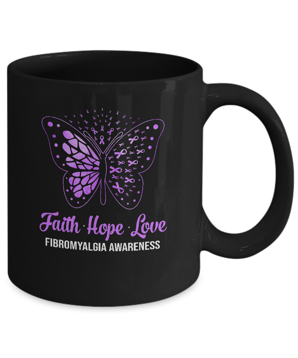Faith Hope Love Purple Butterfly Fibromyalgia Awareness Mug Coffee Mug | Teecentury.com