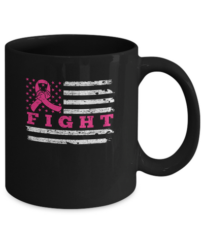 Fight Pink Ribbon US Flag Breast Cancer Awareness Mug Coffee Mug | Teecentury.com