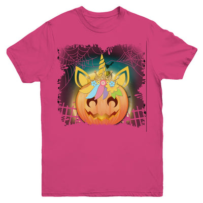 Kids Girls Unicorn Pumpkin Queen Halloween Youth Youth Shirt | Teecentury.com