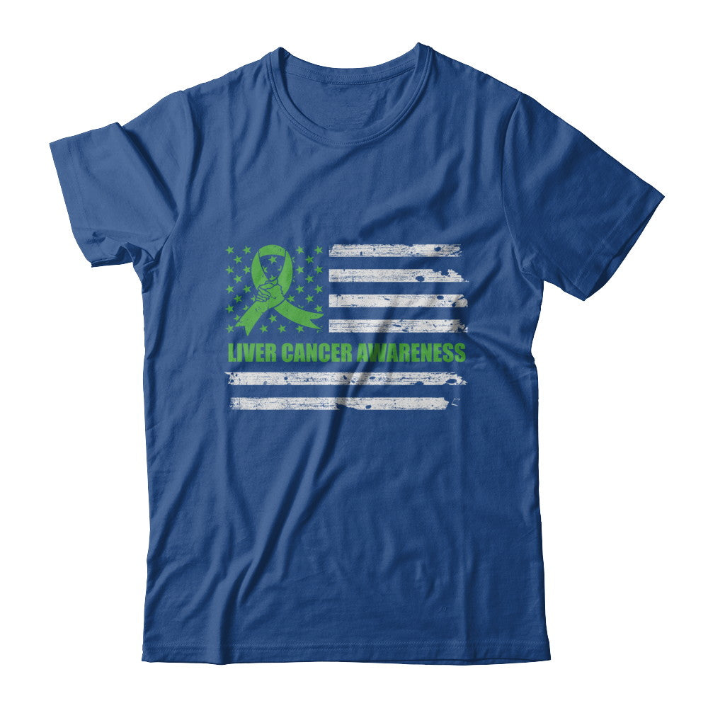 Green Ribbon Liver Cancer Awareness US Flag T-Shirt & Hoodie | Teecentury.com