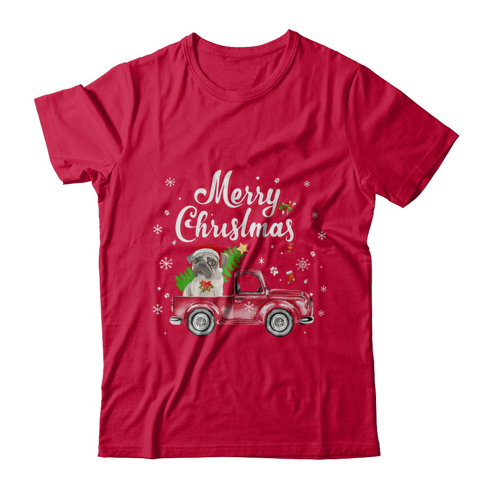 Pug Rides Red Truck Christmas Pajama T-Shirt & Sweatshirt | Teecentury.com