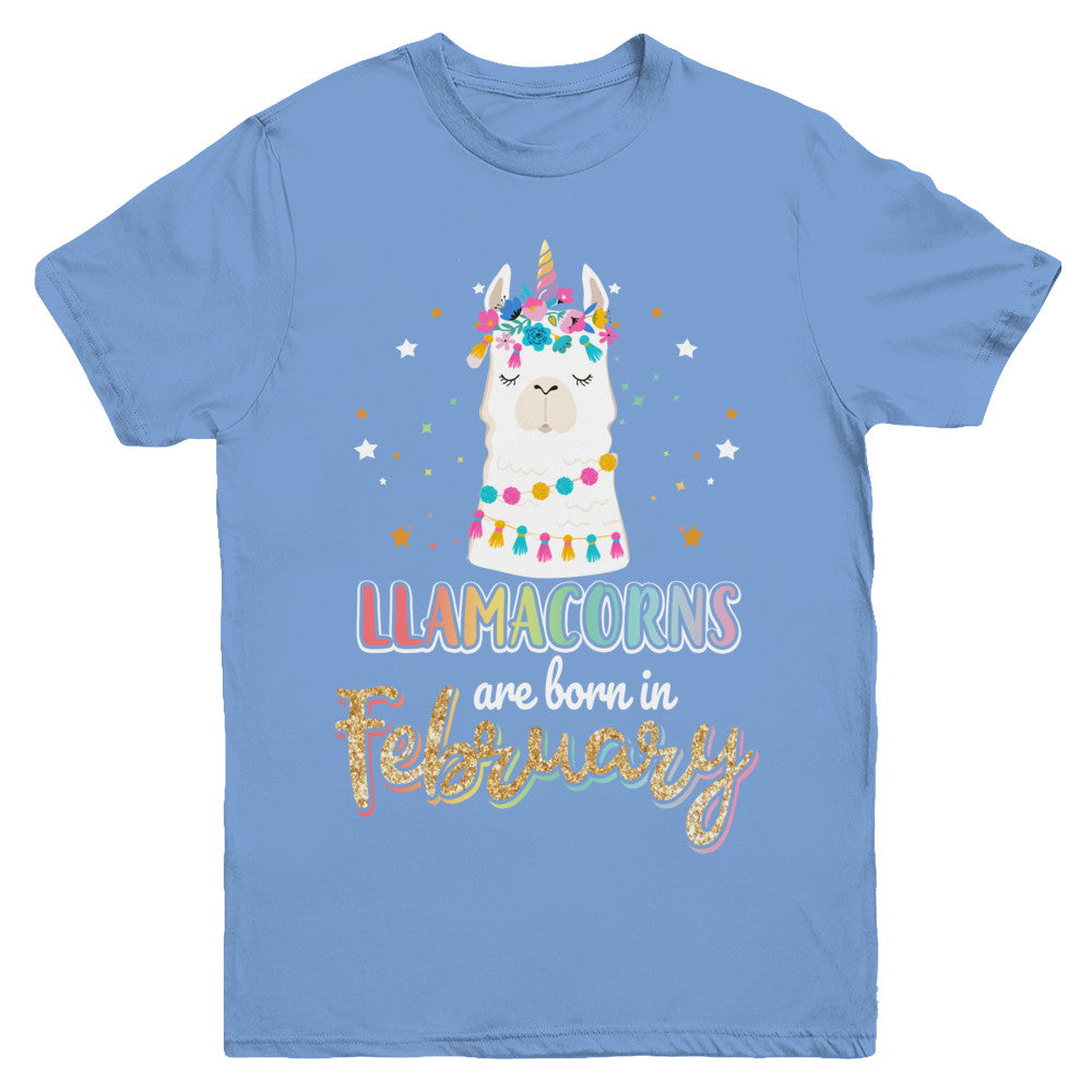 Llama Unicorn Llamacorns Born In February Birthday Gift Youth Youth Shirt | Teecentury.com
