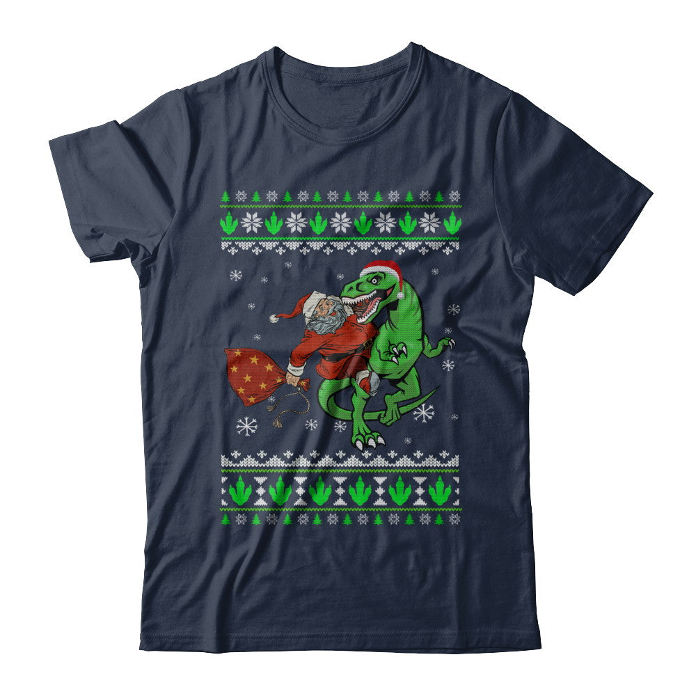 Santa Riding Dinosaur T-Rex Ugly Christmas Sweater T-Shirt & Sweatshirt | Teecentury.com