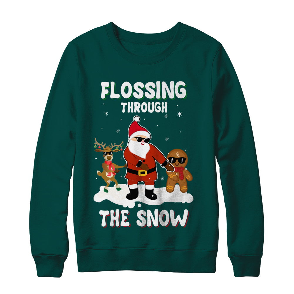 Flossing Through The Snow Santa Reindeer Gingerbread T-Shirt & Sweatshirt | Teecentury.com