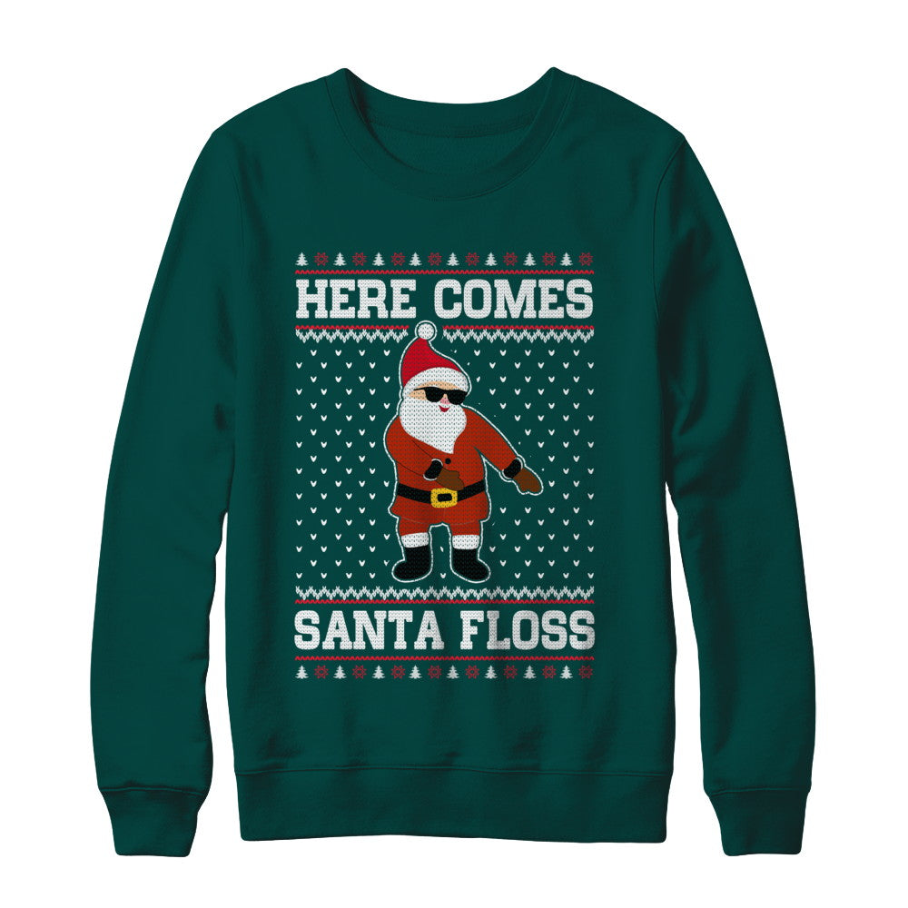 Here Comes Santa Floss Flossing Ugly Christmas Sweater T-Shirt & Sweatshirt | Teecentury.com