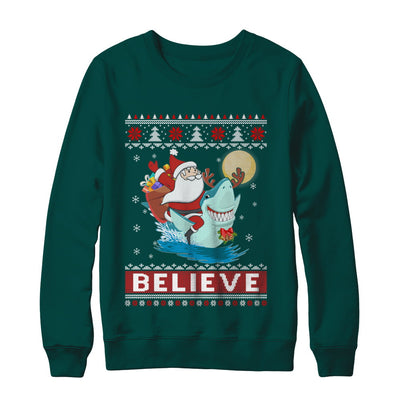 Believe In Santa Riding Shark Ugly Christmas Sweater T-Shirt & Sweatshirt | Teecentury.com