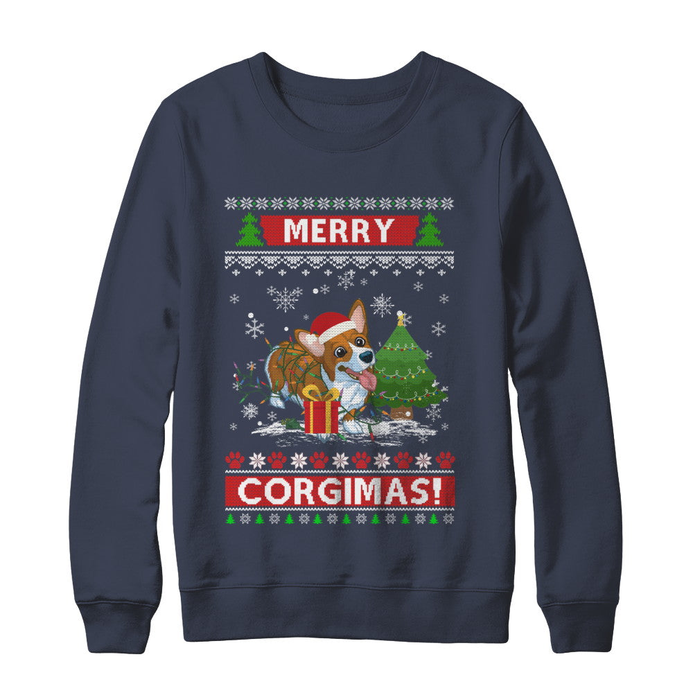Funny Merry Corgmas Santa Corgi Ugly Christmas Sweater T-Shirt & Sweatshirt | Teecentury.com