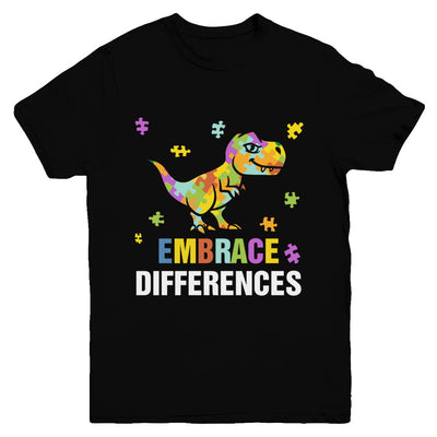 Autism Awareness Puzzle Piece Dinosaur Embrace Differences Youth Youth Shirt | Teecentury.com