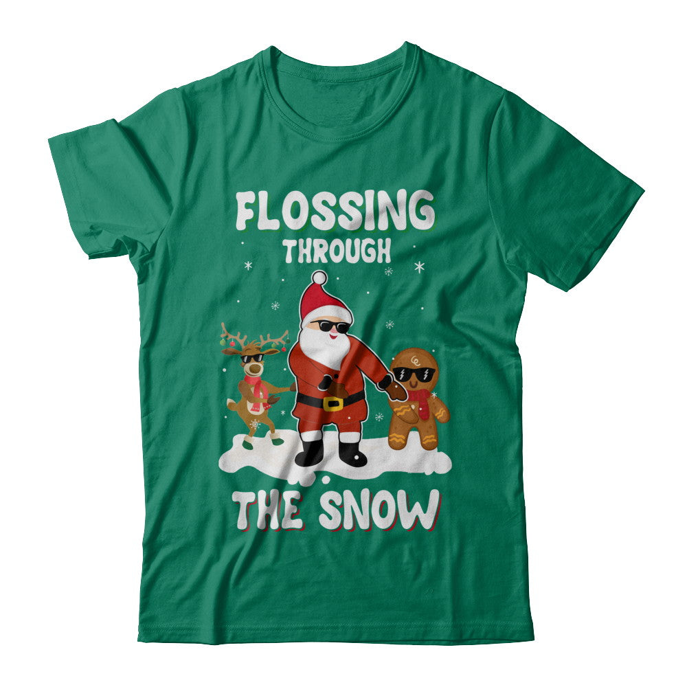Flossing Through The Snow Santa Reindeer Gingerbread T-Shirt & Sweatshirt | Teecentury.com