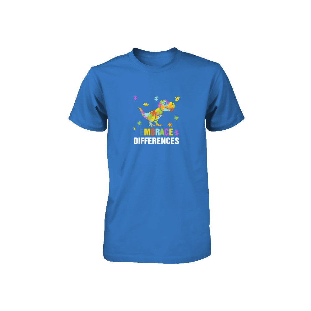 Autism Awareness Puzzle Piece Dinosaur Embrace Differences Youth Youth Shirt | Teecentury.com
