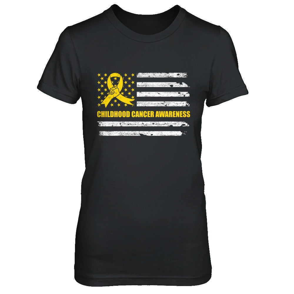 Yellow Ribbon Childhood Cancer Awareness US Flag T-Shirt & Hoodie | Teecentury.com