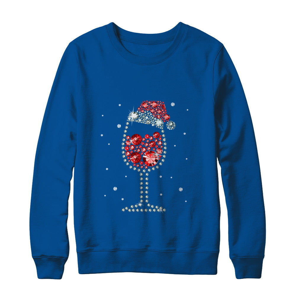 Diamond Wine Glasses Santa Hat Christmas T-Shirt & Sweatshirt | Teecentury.com