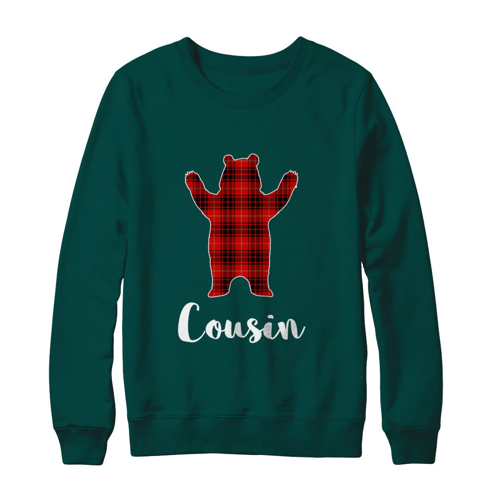 Red Cousin Bear Buffalo Plaid Family Christmas Pajamas T-Shirt & Sweatshirt | Teecentury.com