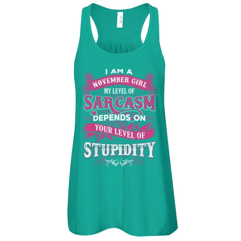 I Am A November Girl My Level Of Sarcasm Depends On Your Level Of Stupidity T-Shirt & Tank Top | Teecentury.com