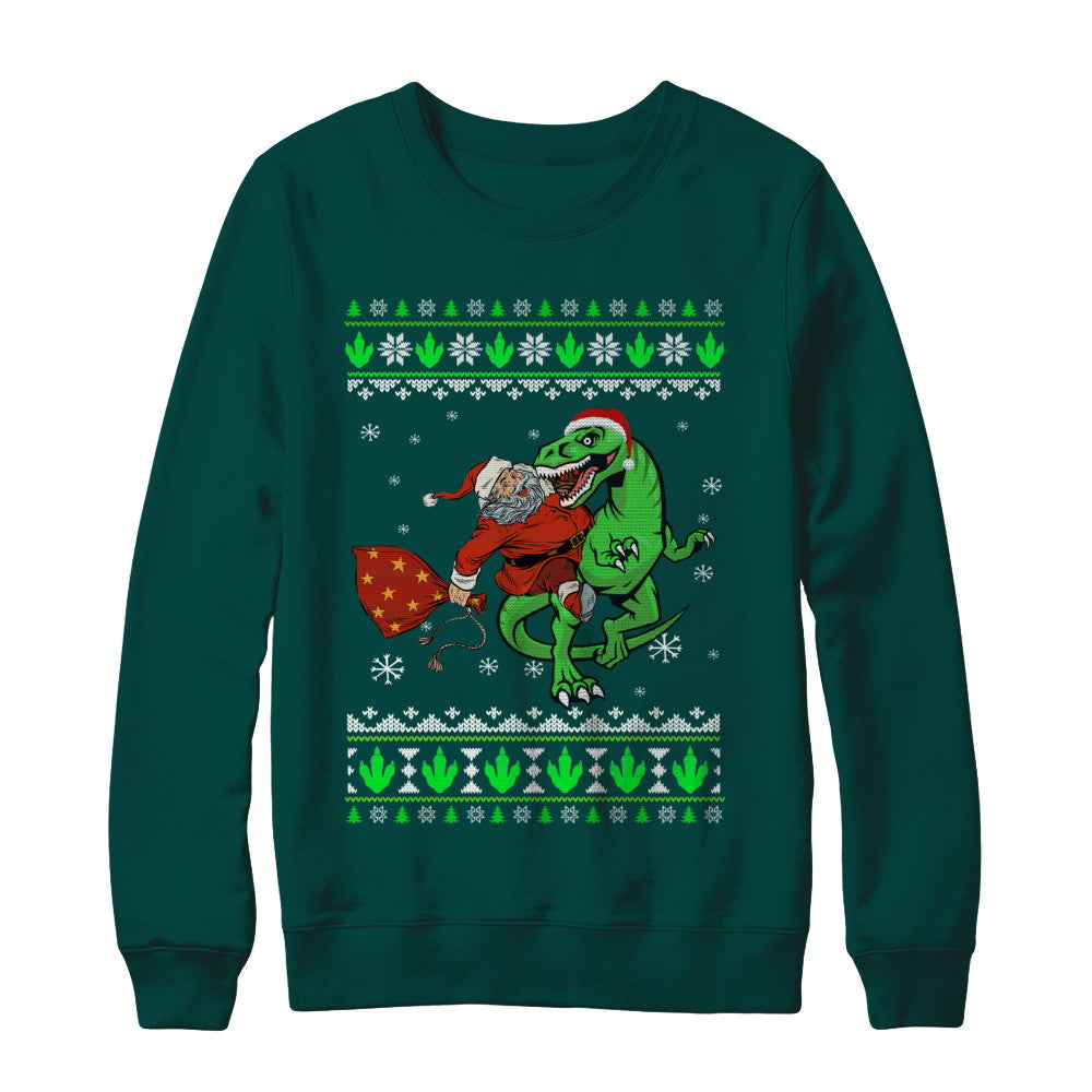 Santa Riding Dinosaur T-Rex Ugly Christmas Sweater T-Shirt & Sweatshirt | Teecentury.com