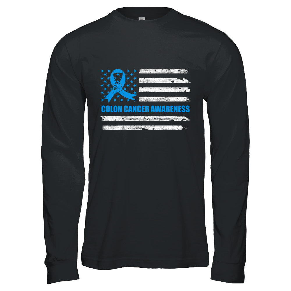Blue Ribbon Colon Cancer Awareness US Flag T-Shirt & Hoodie | Teecentury.com