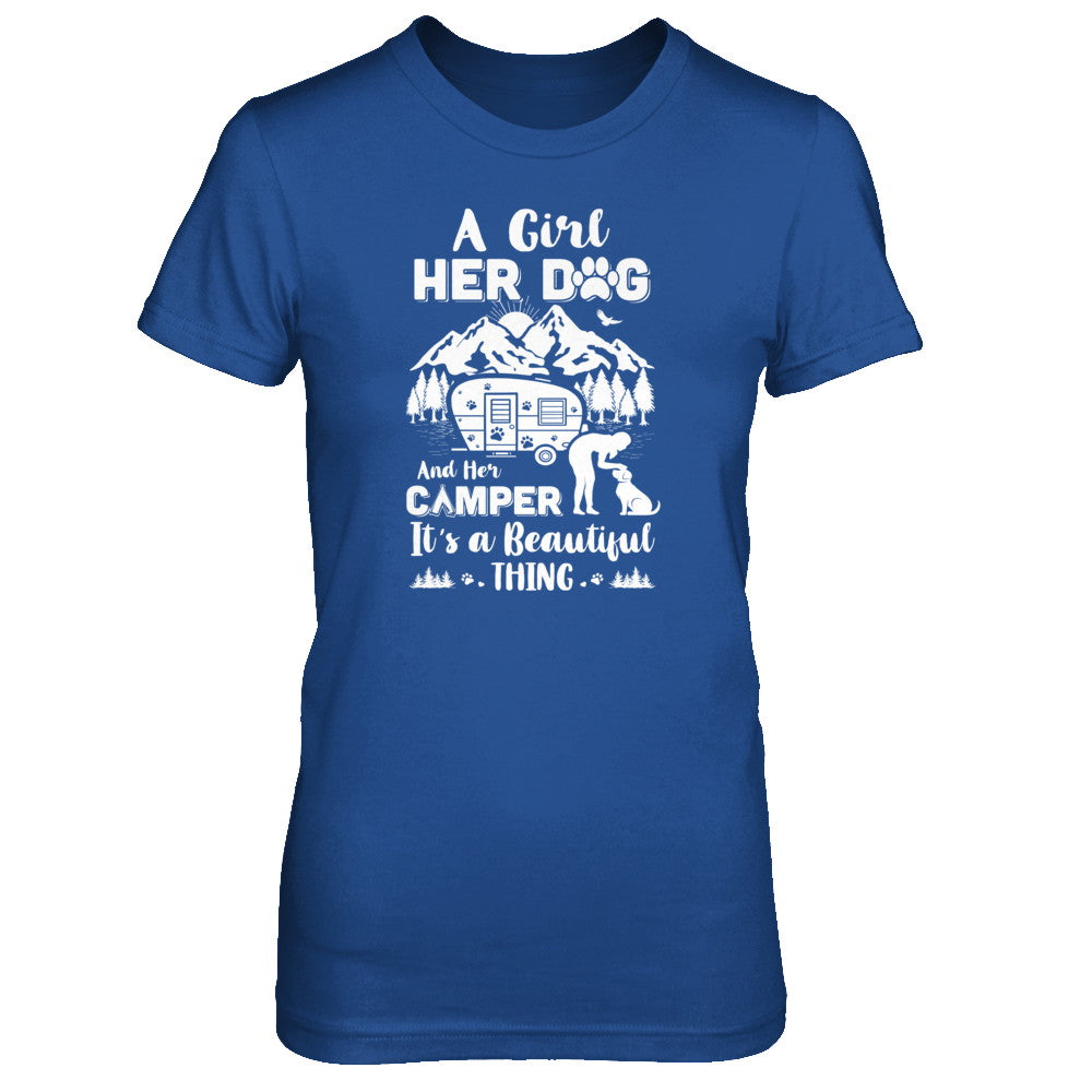 A Girl Her Dog And Her Camper It's A Beautiful Thing Camping T-Shirt & Tank Top | Teecentury.com
