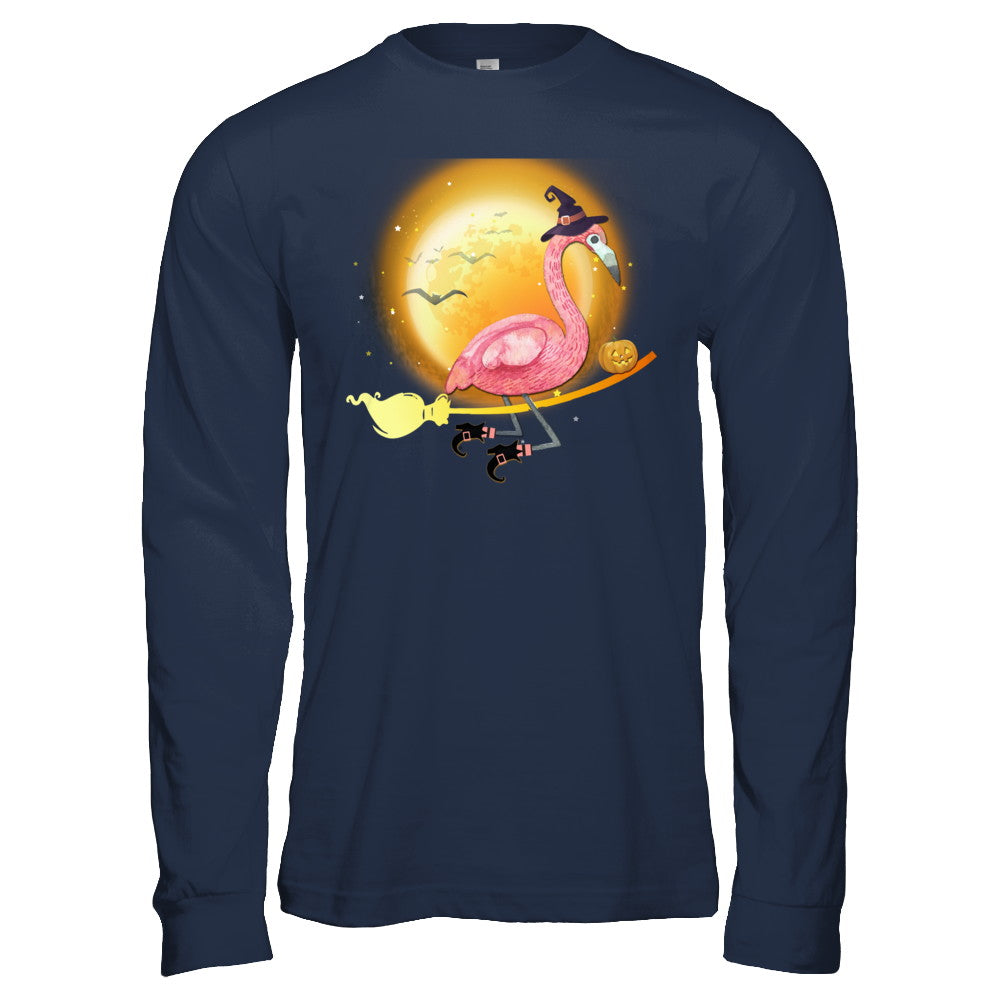 Funny Halloween Flamingo Witch Broom Scary T-Shirt & Hoodie | Teecentury.com