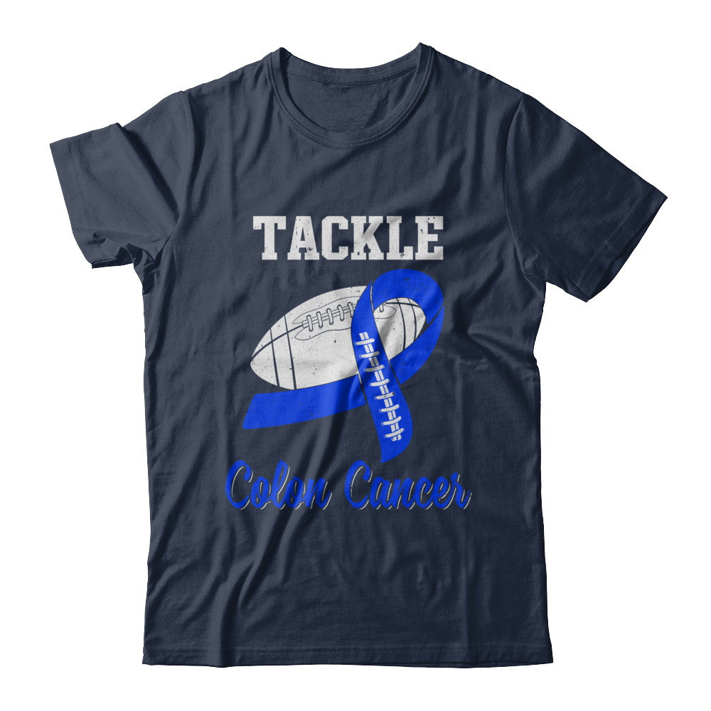 Football Survivor Tackle Blue Colon Cancer Awareness T-Shirt & Hoodie | Teecentury.com