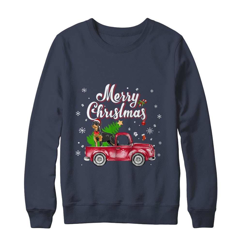Rottweiler Rides Red Truck Christmas Pajama T-Shirt & Sweatshirt | Teecentury.com