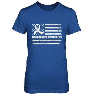 Clear Ribbon Lung Cancer Awareness US Flag T-Shirt & Hoodie | Teecentury.com