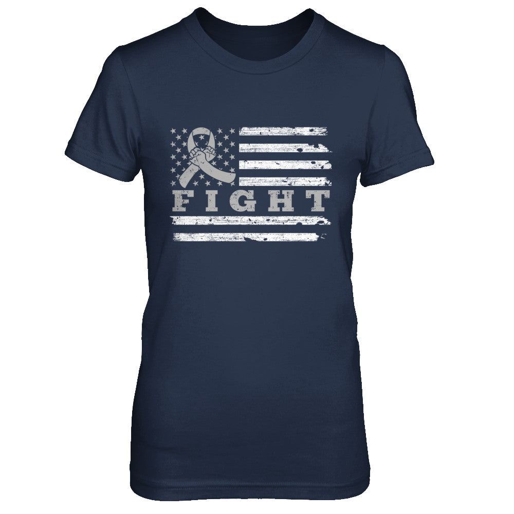 Fight Gray Ribbon US Flag Brain Cancer Awareness T-Shirt & Hoodie | Teecentury.com